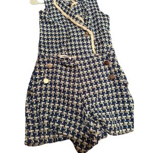 Giorgia Giannini Italy Blue Tweed Fringe Double Breasted Romper Shorts Jumpsuit